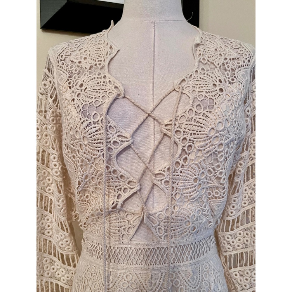 Jens Pirate Booty Isabella Crochet Lace Mini Dress Cream Boho Tassel Small - Picture 5 of 10